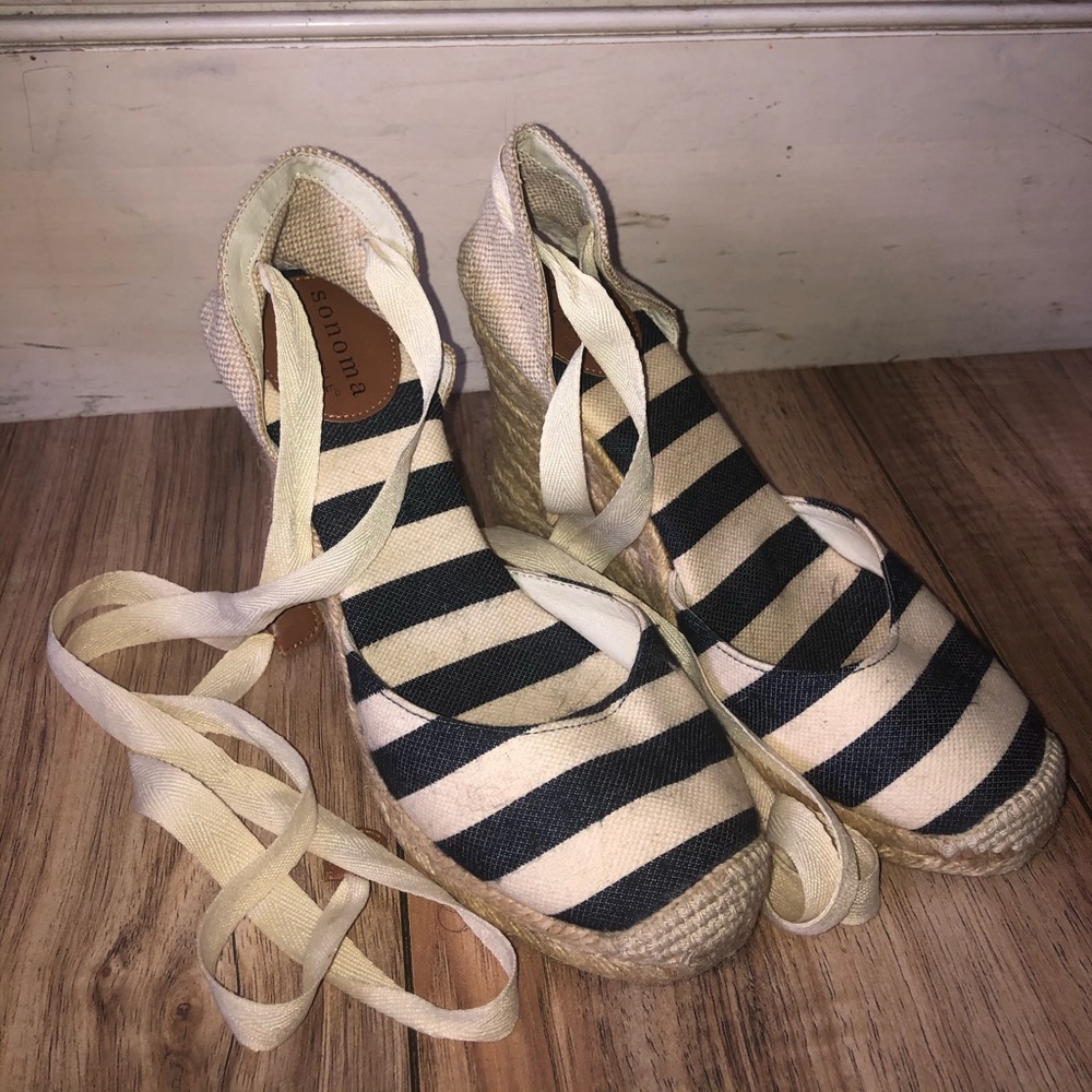 Blue and Tan Stripe Espadrilles